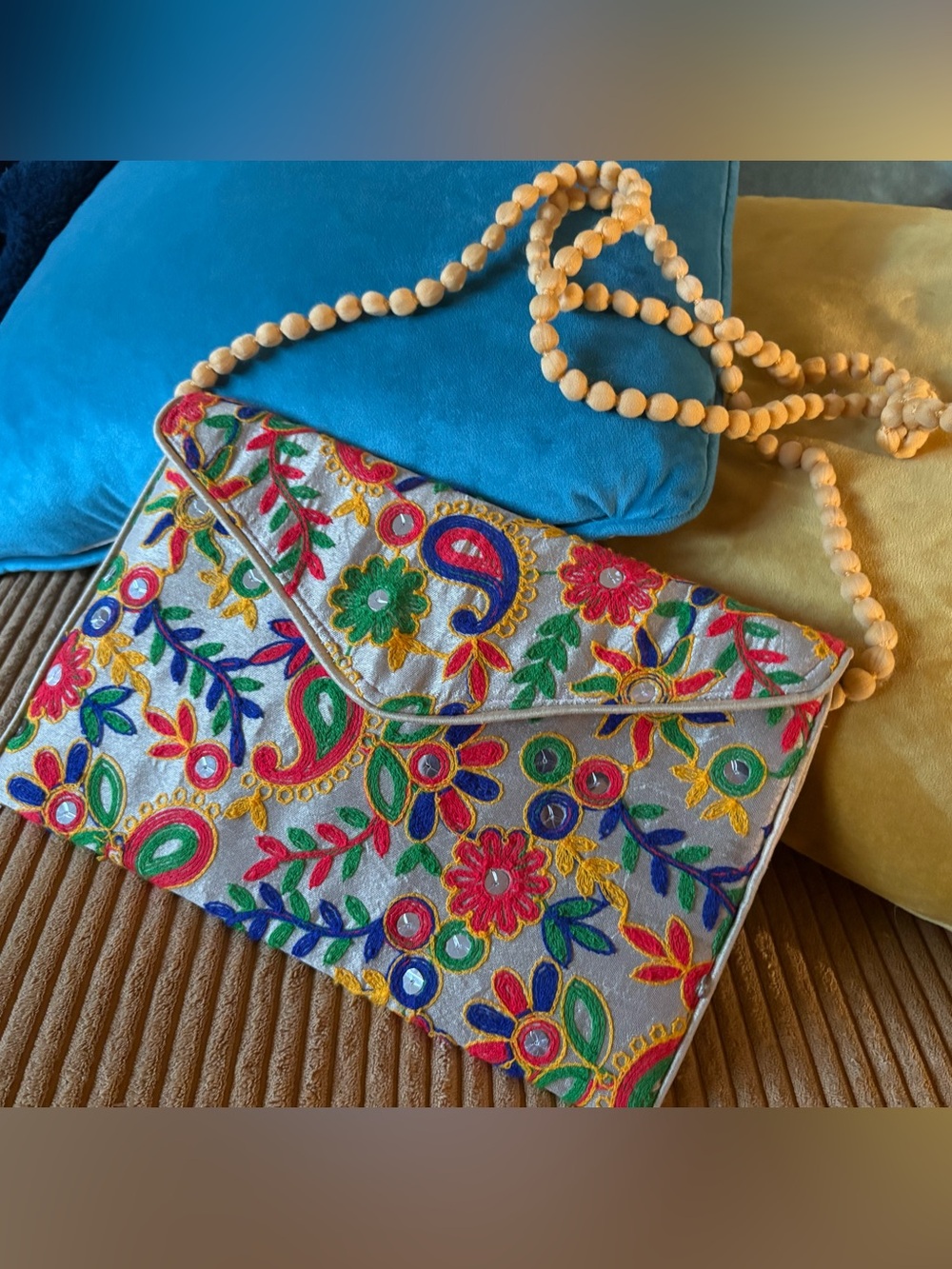 Embroidered Multicolor Floral Envelope Clutch - Women Bags